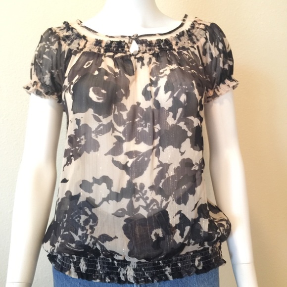 Express Tops - Express Sheer Pretty Printed Blouse Petite/Small